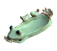 Hperu Ceramic Ground Bird Feeder and Bath Bowl - 13x5x3 Smooth Glaze Frog Design, Weather-Resistant Water Bowl for Outside Garden Yard Lawn