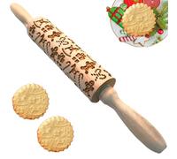Hperu Christmas Embossed Rolling Pin, Wooden Rolling Pins With 3D Elk Gingerbread Candy Pine Pattern, Christmas Rolling Pin,Embossed Rolling Pin 14