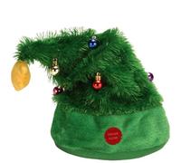 Hperu Christmas Hat Music Swinging Electric Tree Santa Hat Green Plush Singing Funny Battery Operated for Adults Kids Gift- Christmas Tree