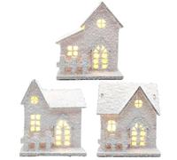 Hperu Christmas Village Sets 3Pcs with Led Light Wooden White Snow Christmas Decor for indoor Room Landscape Party- Town Village Sets