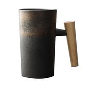 Hperu Coffee Mug with Wooden Handle, 220Ml Ergonomic Exquisite Stoneware Vintage Mugs Home Office Ceramic Cup for Tea Drinks Water, Gilding Glazing Color