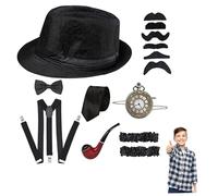 Hperu Costume For Kids, 1920s Gangster Costume Set with Fedora Hat - Complete Dress Up Kit for Parties and Prom - Gangster Kids