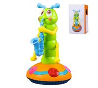 Hperu Dancing Saxophone Caterpillar Toy, Electric Wriggle Caterpillar with Music - LED Light Obstacle Avoidance Dancing Toy - Wriggle