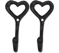 Hperu Decorative Wall Hooks 2Pcs Cast Iron Coat Hooks Heart for Bath Kitchen Garage Scarf Cap Cup Hat Purse Robes - Love Heart Decor