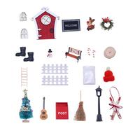 Hperu Dollhouse Christmas Decorations 24Pcs Set Diy Miniature Simulation Fairy Door xmas Themed Cute Cartoon Furniture- Dollhouse Christmas Decorations