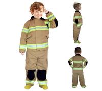 Hperu Fireman Costume for Boys, Firefighter Costume Set Includes Top and Pant for Kids Pretend Play, Dress Up Costumes for Halloween and Cosplay (xs)