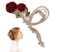 Hperu Flower Claw Clips, Rose Style Metal Hair Claw, Large Rhinestone, Non-Slip Women's Hair Jaw Hairstyling Accessories for Thick Hair, 12 cm, 1 Pack