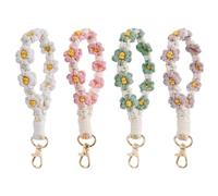 Hperu Flower Keychain Macrame Keychain 2PCS Cute Wristlet Keychain with Round Buckle Daisy Flower Keychain Multipurpose Keys Wrist Lanyard for Women Girls Gift Style1