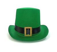 Hperu Green Top Hat, St Patricks Day Green Top Hat Irish Shamrock with Black Band and Gold Buckle, Fancy Dress Shamrock
