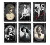 Hperu Halloween Picture Frames 6PCS 3D Changing Face Portraits Halloween Scary Decorations Horror Pictures Animatronics for Haunted House Bar Decor