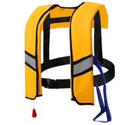 Hperu Inflatable Life Jackets for Adults Automatic 150N Nylon Adjustable Buckle Swim Vest with Reflective Strips Whistle for Adults Kids No Gas Cylinders Yellow