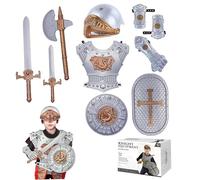 Hperu Kids Knight Costume, Medieval Role Play Knight Costume with Shield, Helmet, Sword & Accessories Royal Dress-Up for Boys Ages 3-10, Style2 - Medieval Armor