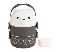Hperu Kids Thermos For Hot Food, Grey Lunch Box Containers Cute Leak Proof Insulated Double Layer Bento Box Portable Stackable Lunch Container for Adults Kids,Kitchen Storage Containers