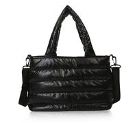 Hperu Large Puffer Tote Bag for Women, Quilted Tote Bag with Zip & Detachable Strap, Trendy Winter Puffer Purse Shoulder/Crossbody (Black) -