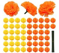 Hperu Marigold Flowers, 100Pcs Artificial Marigold Flowers 2.2" Fake with Stems for Diwali Home Decor Diy Dead Decorations, Yellow, Orange Artificial