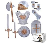 Hperu Medieval Armor, Kids Knight Costume Set with Shield, Helmet, Sword & Accessories - Medieval Role Play Royal Dress-Up Costume for Boys Girls Ages 3-10, Style 2