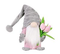 Hperu Mother's Day Faceless Gnome Plush Doll with Bouquet, Grey Elf Dwarf Craft Ornament for Home Decor Mothers Day Gnome