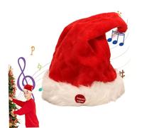 Hperu Music Swinging Electric Santa Hat with White Plush Ball - Battery Operated Singing Funny Toy Hat for Adults & Kids - Christmas