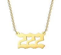 Hperu numerology Jewelry Number Necklace 222 Number Pendant Choker Jewelry Stainless Steel Link Chain Gold