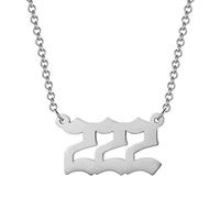 Hperu numerology jewelry Number Necklace 222 Number Pendant Choker Jewelry Stainless Steel Link Chain Sliver