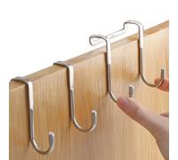 Hperu Over The Door Hooks, 2 Pcs Stainless Steel Double S-Shaped Over Cabinet Hook, Heavy Duty Free Punching Cabinet Back Hanging Coat Hook