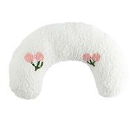 Hperu Pet Pillow Soft Fluffy Cat Pillow Half Donut U-Shaped Dog Neck Washable Small Dog with Cute Embroidery Pattern for Sleeping White - Pet Neck