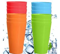 Hperu Plastic Tumblers,Large Plastic Cups, 12PCS 450ML/15oz BPA Unbreakable Plastic Tumbler Cups, Dishwasher Safe Large Tumbler, Multicolor Big Plastic Cups
