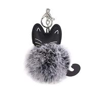 Hperu Plush Ball Keychain Cute Soft Cat Cartoon Artificial Fur Pom Pom Key Ring Pendant for Women Keychain