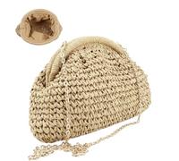 Hperu Raffia, Women Straw Crossbody Bag with Woven Dumpling Design, Beach Shoulder Handbag for Summer Wedding Parties (Beige)