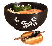 Hperu Ramen Bowl Ramen Bowl Set 1000Ml Japanese Ramen Bowl Ceramic Floral Print Noodle Bowls with Lid, Spoon and Chopsticks Microwavable Dishwasher Safe Ramen Noodles Bowl,Noodle Bowls