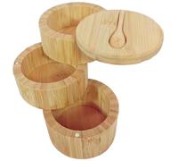 Hperu Salt Cellar 3-Tier Wooden Salt Container with Built in Spoon and Magnetic Swivel Lid Eco-Friendly Practical Small Wooden Box for Keeping Herbs or Seasonings