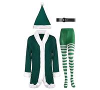Hperu Santa Costume Women Funny Festive Plush Christmas Costume Includes Coat Stockings Hat Belt Brings Joy for Holiday Theme Party, Green - Elf