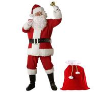 Hperu Santa Outfit for Men, 11Pcs/Set Santa Claus Costume includes Jacket Trousers Hat Wig Beard Gloves Boot Covers, Size 3xl- Suit Adult Size