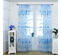 Hperu Sheer Voile Window Curtains, Tulle Printed Curtains for Living Room Bedroom Home Decoration, Blue 100 * 200cm Light Filtering Sheer Voile