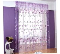 Hperu Sheer Voile Window Curtains, Tulle Printed Curtains for Living Room Bedroom Home Decoration, Purple 100 * 200cm Light Filtering Sheer Voile