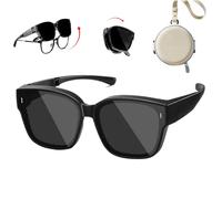 Hperu Sunglasses That Fit Over Glasses, Folding Sunglasses Lightweight Sunglasses That Fit Over Glasses UV400 Protection Non Slip Polarized Sunglasses for Driving Black