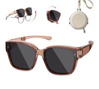 Hperu Sunglasses That Fit Over Glasses, Folding Sunglasses Lightweight Sunglasses That Fit Over Glasses UV400 Protection Non Slip Polarized Sunglasses for Driving Brown