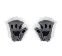 Hperu Therian Paws,Grey Cat Paw 1 Pair Half Finger Therian Paws Cute Embroidered Furry Paws Decorative Realistic Paw Gloves for Kids Adults