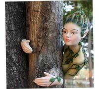 Hperu Tree Decor Outdoor Fairy Tree Hugger, Weatherproof Resin, Green, Magical Realism Style, Tree Mount, Wipe Clean