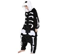 Hperu Unisex Skeleton Costume Hooded Jumpsuit, Soft and Cozy Scary Black & White Cosplay, Halloween Costume for Adults (Size L) - Skeleton Jumpsuit