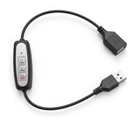 Hperu USB Timer Extension Cord with Dimmer, 30cm 5V Smart Timer Cable for 5V LED Lights, 2/4/8H Auto On/Off & 10-Level Brightness Control, USB-A Male to Female Cord, Plug