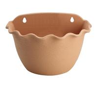 Hperu Wall Hanging Planter, Hanging Planter with Hooks Wall Mounted Wavy Edge, Eco-Friendly Plastic Bucket Garden Pot for Railing Indoor Outdoor, Light Brown