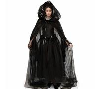 Hperu Witch Costume, Vintage Embroidered Sheer Ghost Bride Halloween Outfit for Cosplay Haunted Mansion, Black, Witch Costume, Ghost