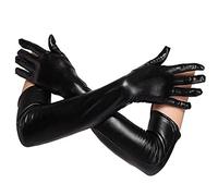 Hperu Women Long Gloves Ladies Black Gloves Leather Elbow Length Formal Satin Gloves for Costume Party Club gloves