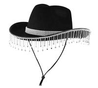 Hperu Women's Black Rhinestone Cowgirl Hat with Chin Strap - Disco, Wedding, Halloween - Cowboy Hat for Women - Gift, Black