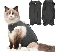 Hpetppy Cat Recovery Suit for Spay Abdominal Wounds, Kitten Onesie Bodysuit for Cats After Surgery, Cat Surgery Recovery Suit Female Cone of Shame Alternative for Cats Anti Licking (Dark Grey M)