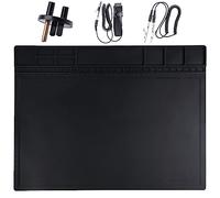 HPFIX Anti Static Mat ESD Safe for iPad, iMac, Laptop,Computer, Cellphone Repair, Soldering Mat Heat Resistant with ESD Wristband, Grounding Wire 15.9” x 12” Black