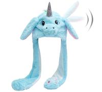 Hpfulseazn Ear Moving Jumping Warm Plush Animal Hats Movable Dancing Ear Flap Hat Earflaps Movable Fluffy Cap(Blue Unicorn)
