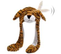 Hpfulseazn Ear Moving Jumping Warm Plush Animal Hats Movable Dancing Ear Flap Hat Earflaps Movable Fluffy Cap(Tiger, Brown)