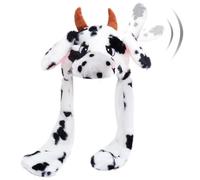 Hpfulseazn Ear Moving Jumping Warm Plush Animal Hats Movable Dancing Ear Flap Hat Earflaps Movable Fluffy Cap(Cow)